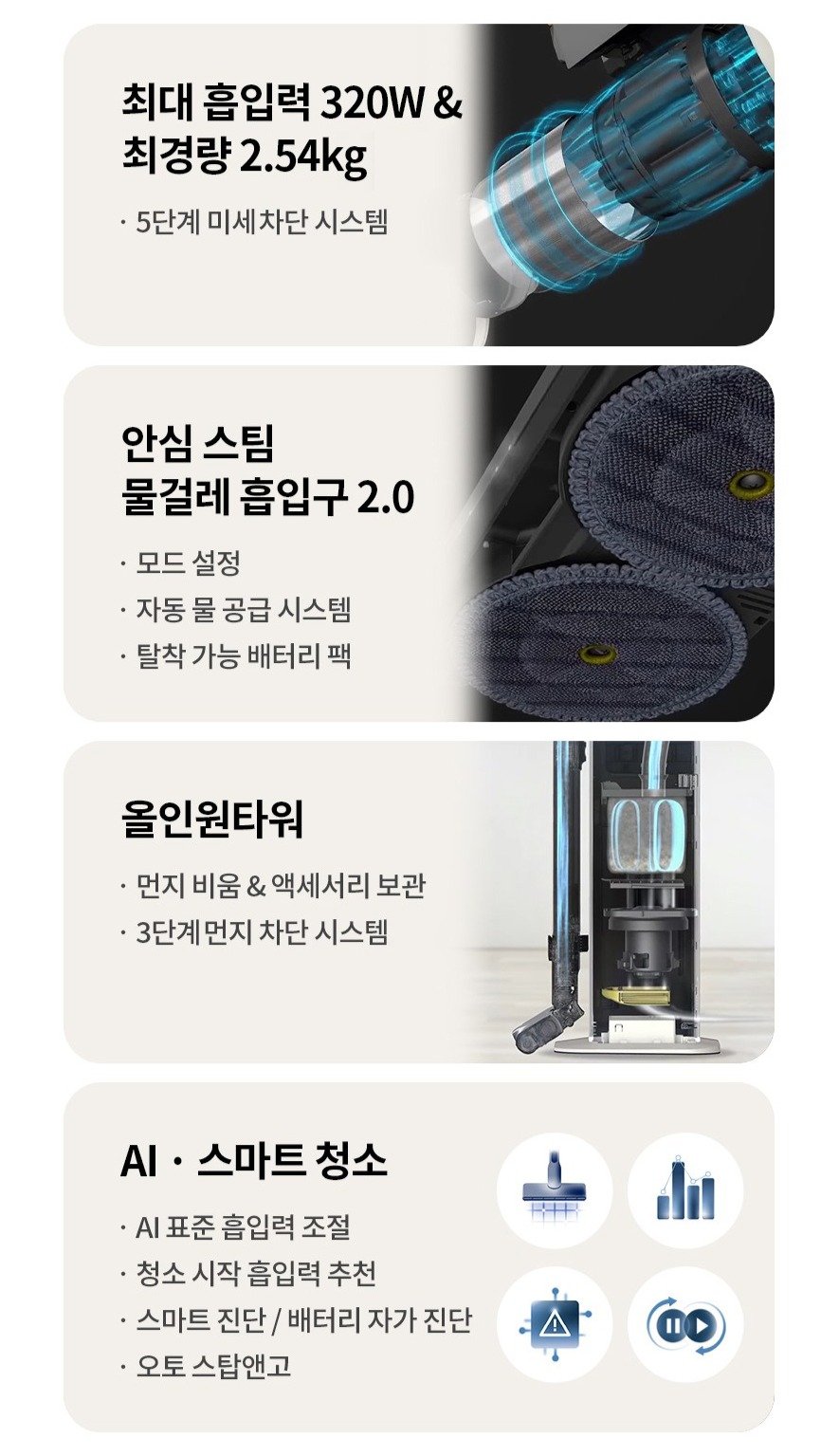 LG전자 코드제로 AI 오브제컬렉션 A9 올인원타워 청소기, 크림 스카이, AI948BA 상세 이미지 1