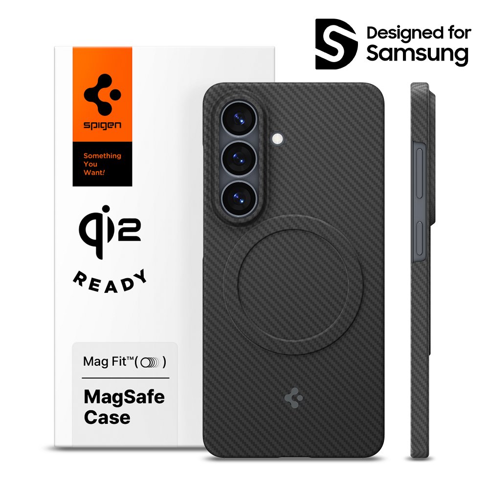 Qi2 인증 갤럭시 맥세이프 케이스 초슬림 카본 에어스킨아라미드 맥핏 갤럭시S26 플러스, 아라미드, 블랙 상세 이미지 1