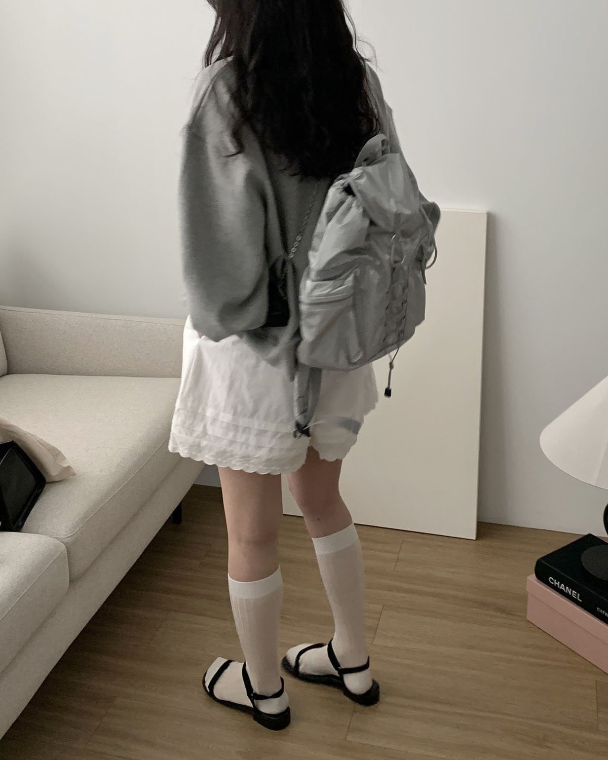 벨벳 더블 벨크로 샌들 스트랩 플랫 슈즈 (블랙, 굽 2cm) 상세 이미지 1