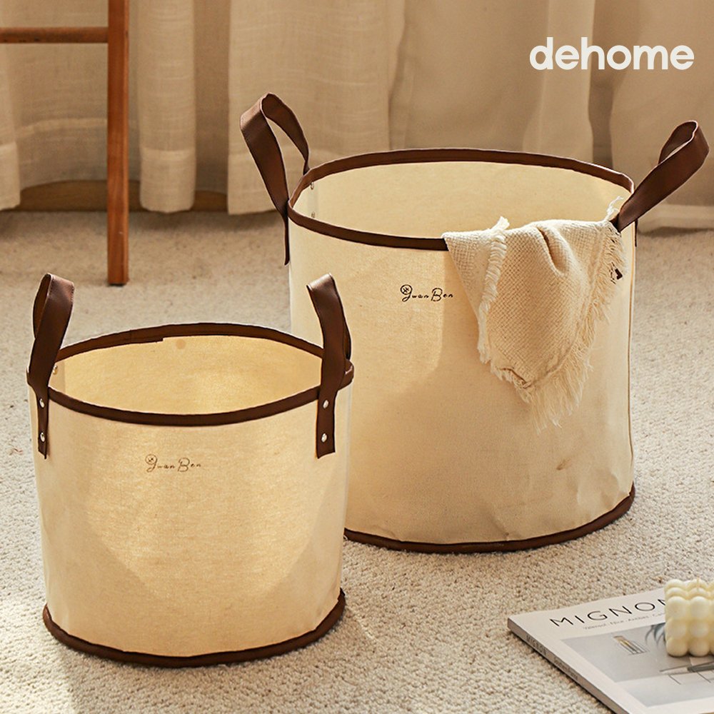 다용도 패브릭 수납함 보관함 원형 캔버스 방수 수납 정리함 중형 상세 이미지 1