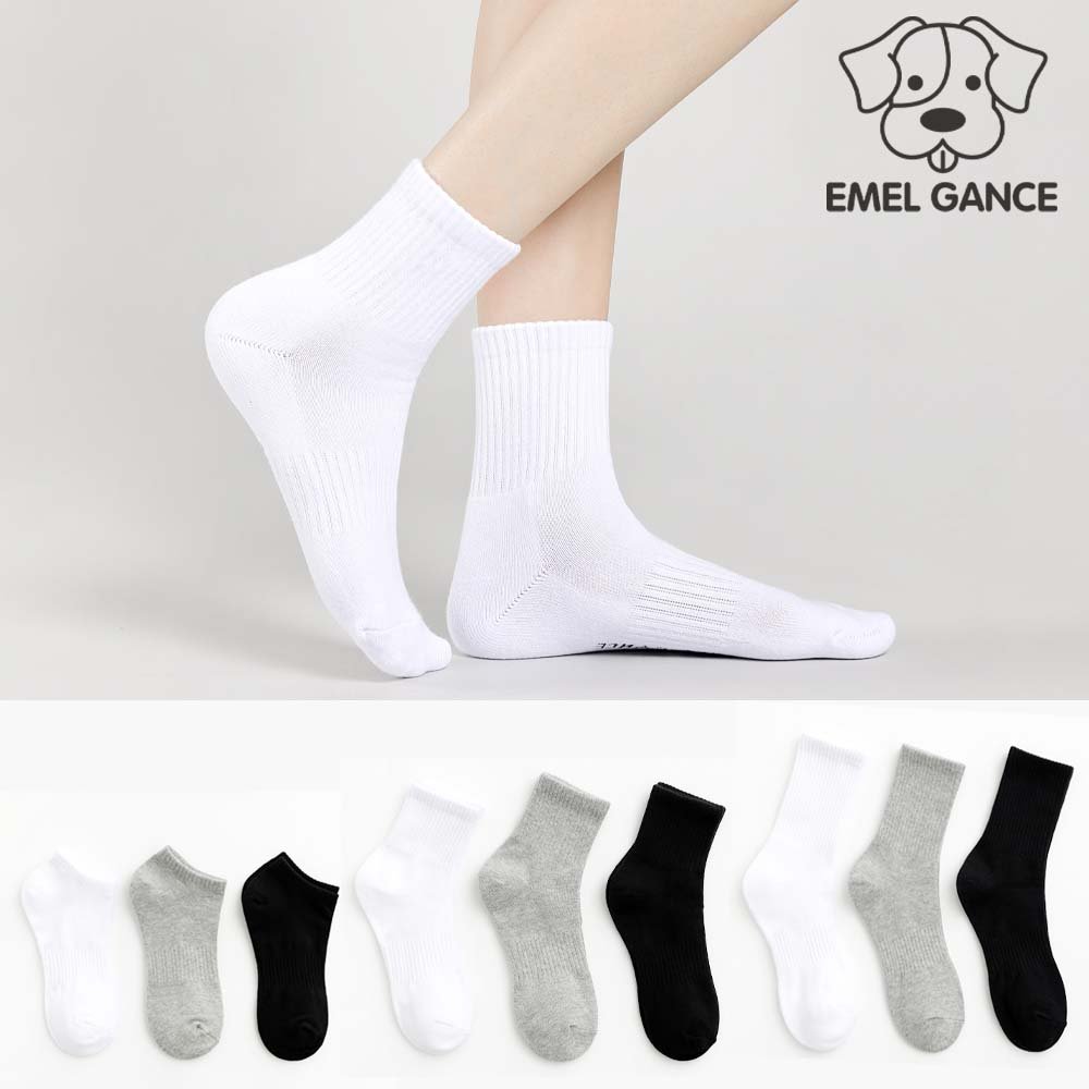 에멜강스 남자양말 중목 5켤레 두꺼운 면 검정 흰 장목 발목 양말 상세 이미지 1